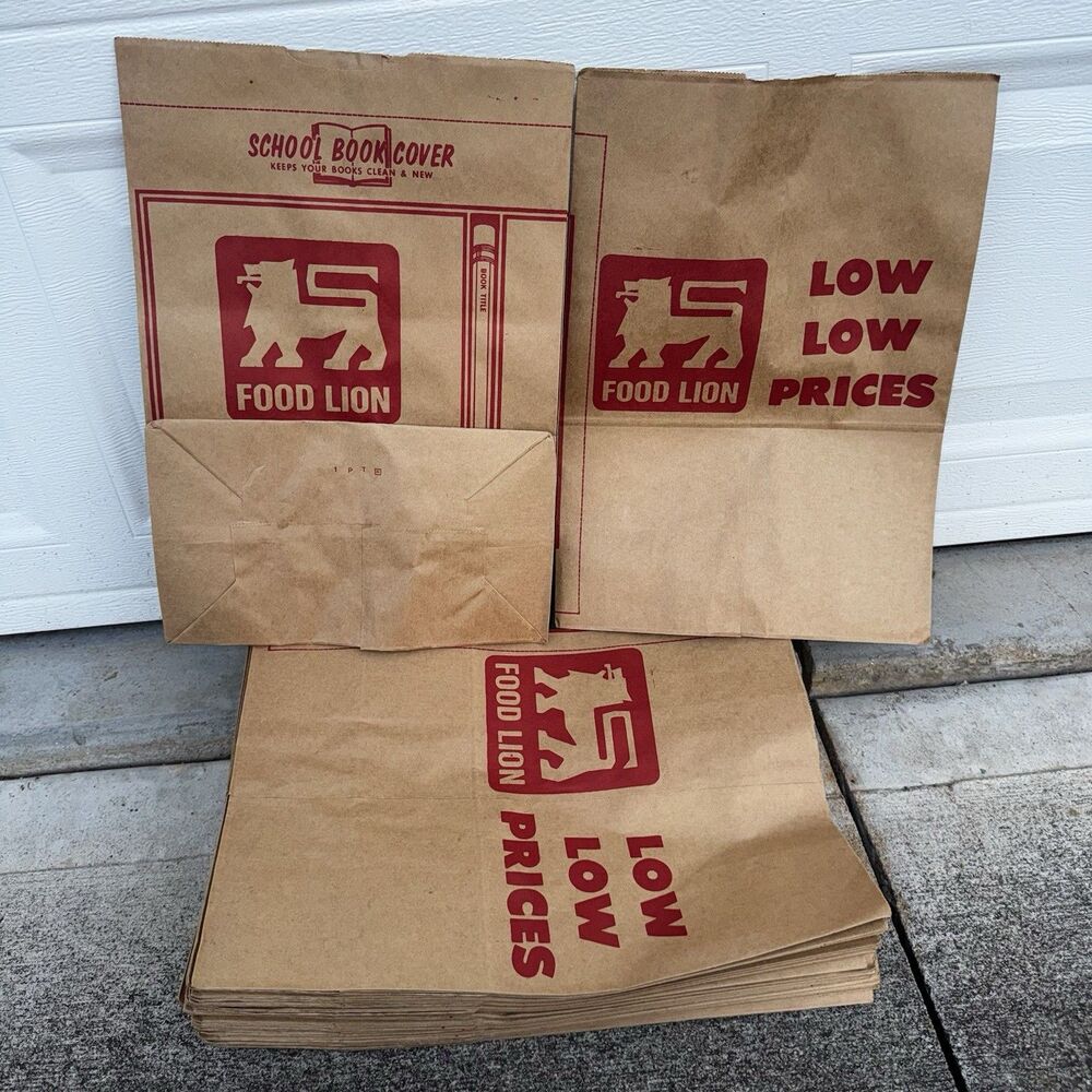 Lot 35 Vintage Food Lion School Book Cover Paper Bags Grocery Store Promo 1980s